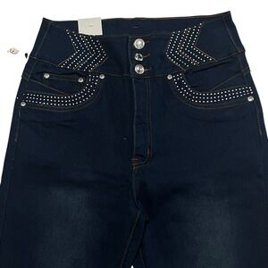 Danesi High‎ Waist Jeans Rhinestone Embellished Denim Pants Slim Fit Size 11